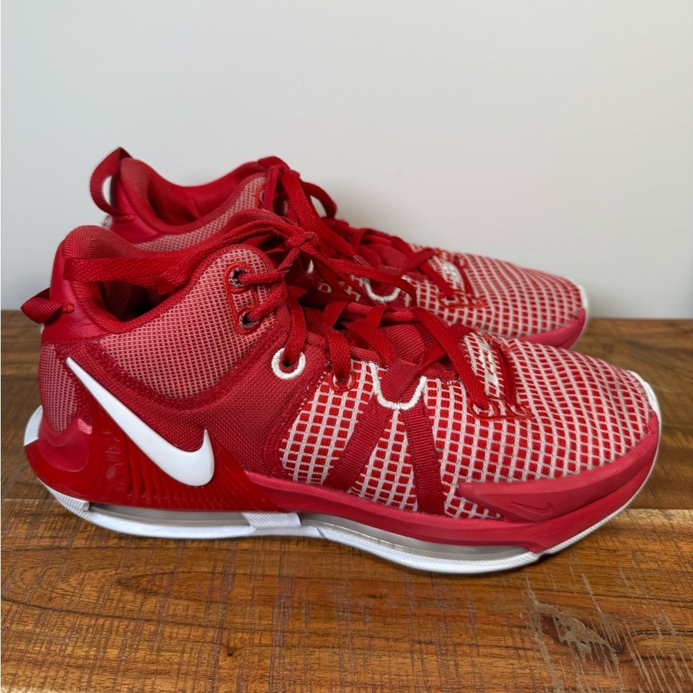 Nike Red and White Lebron Witness Sneakers, Men’s 8.5